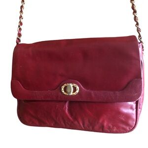 Vintage 80’s 90’s real leather small red bag could be used as a clutch
